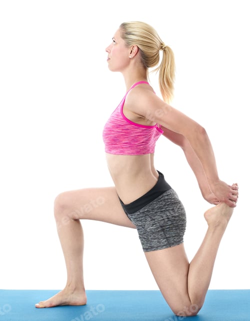 Preview: Young Woman Stretching On Blue Mat