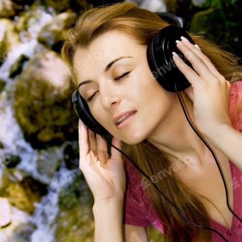 Preview: Beautiful Girl Listen Music By Headphones In Natural Environment.
