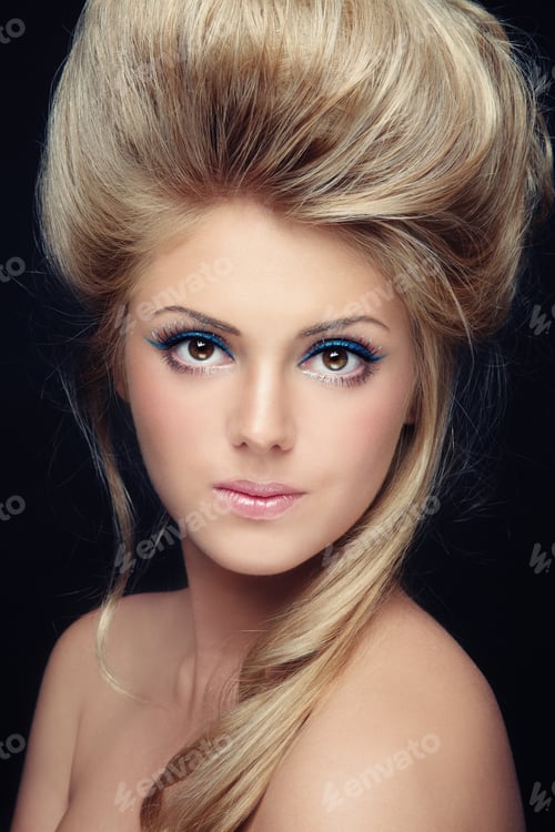 Preview: Portrait Of Young Beautiful Girl With Stylish Make-Up And Hairdo