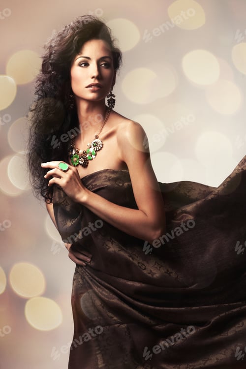 Preview: Woman In Waving Dress Dancing With Flying Fabric