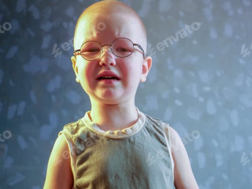 Preview: Blond Boy In Eye Glasses Cries With Tears. Upset Child. Violence In Family Over Children. Selective