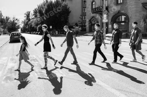 Preview: The Team Of Mimes Crosses The Road Stepping On The Transition