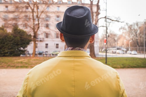Preview: Back View Of An Indian Young Handsome Man Posing In An Urban Context