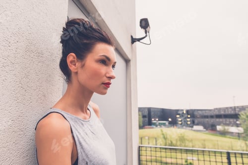 Preview: Gorgeous Young Brunette In Black Skirt Posing In An Urban Context