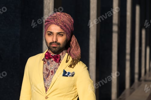 Preview: Portrait Of An Indian Young Handsome Man Posing In An Urban Context