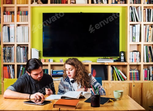 Preview: Two Students Study In Library