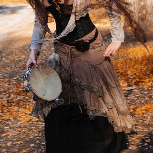 Preview: Autumn Portrait Of Dancing Woman With A Tambourine