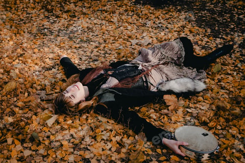 Preview: Autumn Portrait Of Dancing Woman With A Tambourine