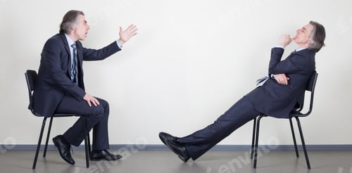 Preview: Two Businessmen Emotionally Communicate Sitting On Office Chairs. One Businessman Is Angry And The