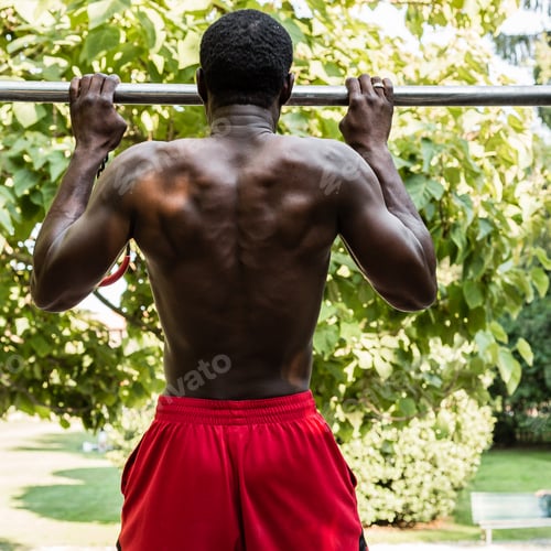 Preview: Athletic Black Man Doing Workout In A City Park. Concept Of Healthy Lifestyle.