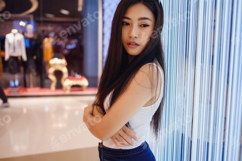 Preview: Young Beautiful Asian Girl In Big Mall, Bangkok. Stylish Shopping Trip