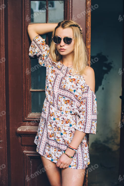 Preview: Stylish Hippie Girl Walking Down The Street And Enjoying Life.