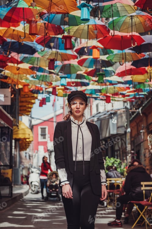 Preview: Beautiful Stylish Young Latin Woman Walking The Atmospheric Streets Of Istanbul, Turkey. The Idea