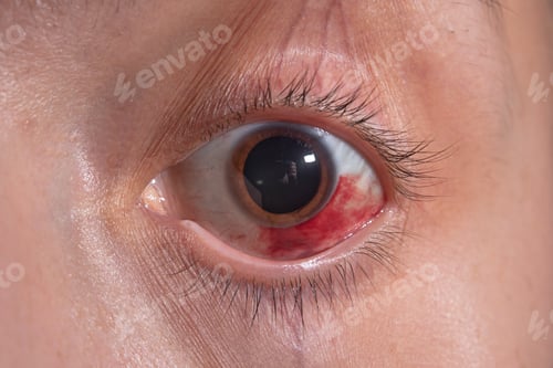 Preview: Hemorrhage In The Eye Of A Woman. Bruising Of The Cornea. Macro.