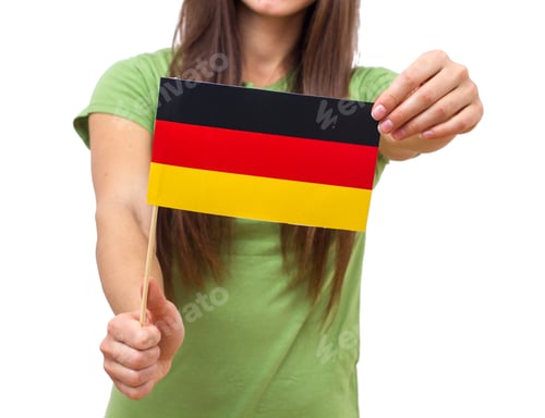 Preview: Germany Flag, Unrecognizable Female Person, Holding In Hands,Over White Background.