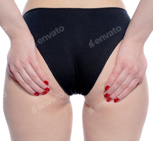 Preview: Young Woman Holding Her Butt On White Background