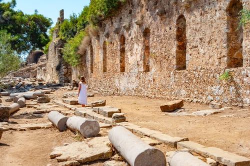 Preview: A Girl Walks In The Ruins Of The Ancient Fortress Of Syedra In Alanya, Turkey