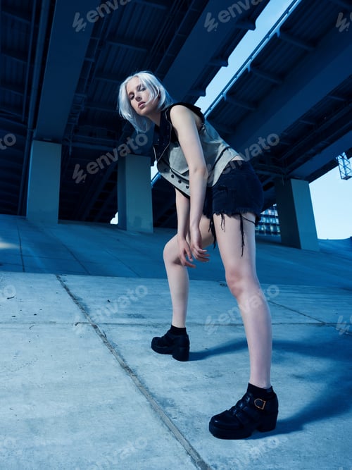 Preview: Fashion Shooting. Girl Model, Stylish Look. Urban Environment.