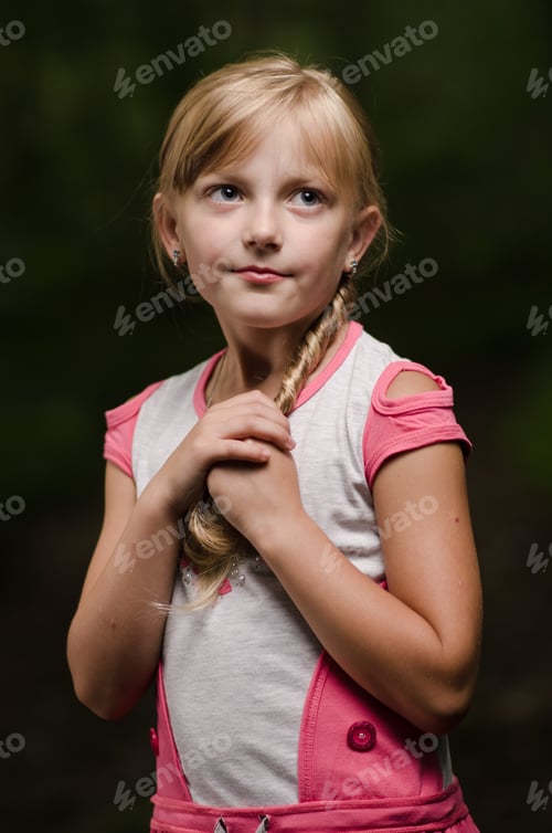 Preview: Portrait Of A Beautiful Girl With Long Blond Hair In A Forest
