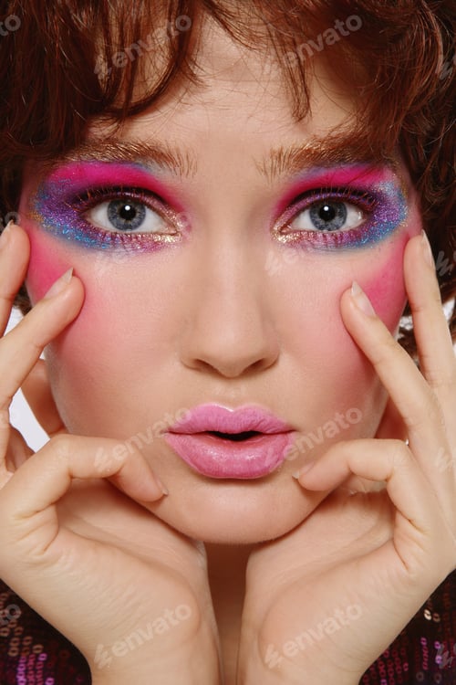 Preview: Close-Up Portrait Of Beautiful Girl With Crazy Disco Makeup