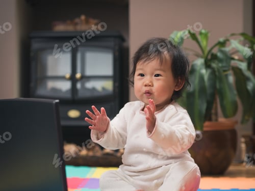 Preview: Baby Girl Playing Big Laptop