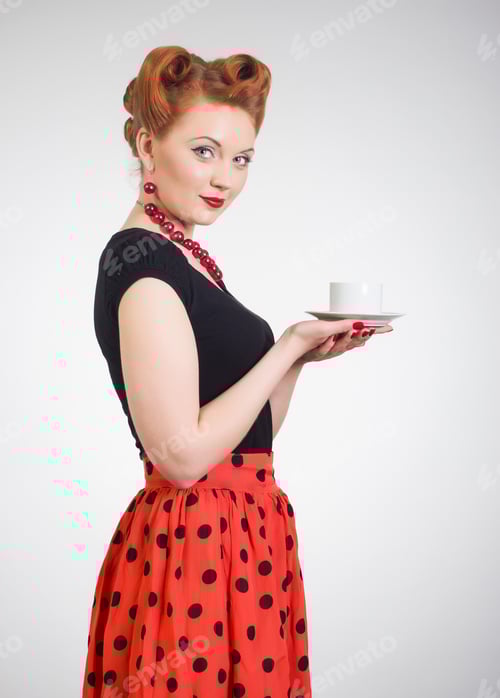 Preview: Beautiful Women With Cup Of Tea. Photo In Retro Style