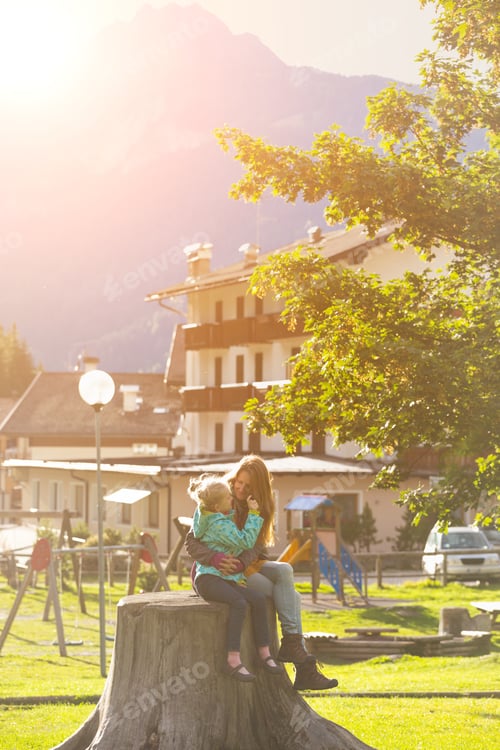 Preview: Happy Family. Mother With Daughter In A Park In Canazei, Italy