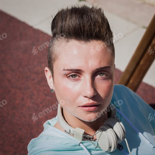 Preview: Portrait Of A Short Hair Girl With Hoodie