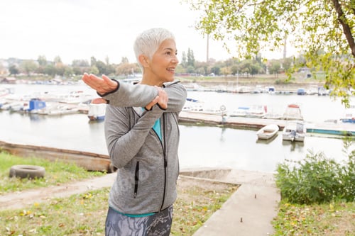 Preview: Active Senior Woman In Sportswear Doing Fitness Exercise, Workout Outdoor.