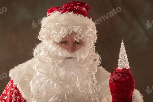 Preview: Santa Claus With Deer From Lapland In Classic Red Clothes. The Concept Of A Fairy-Tale Happy