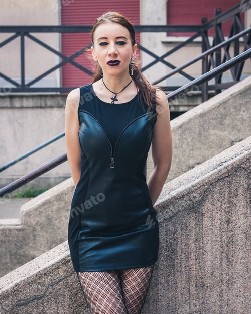 Preview: Pretty Dark Goth Girl Posing In Urban Landscape