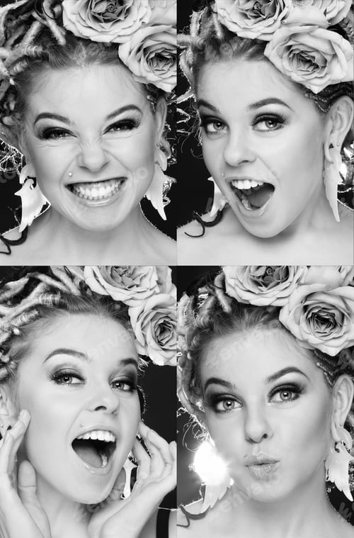 Preview: Black And White Collage Of Pretty Stylish Girl'S Shots With Various Expressions