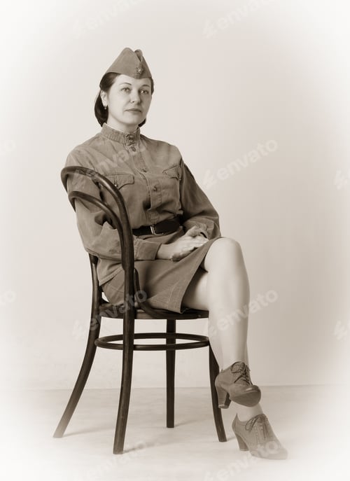 Preview: Portrait Of Woman In Russian Military Uniform Of The Great Patriotic War.
