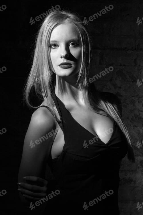 Preview: Attractive Blonde. Black And White Photo.