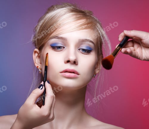 Preview: Makeup Artist Applies Eye Shadow. Beautiful Woman Face. Perfect Makeup. Makeup Detail. Beauty Girl