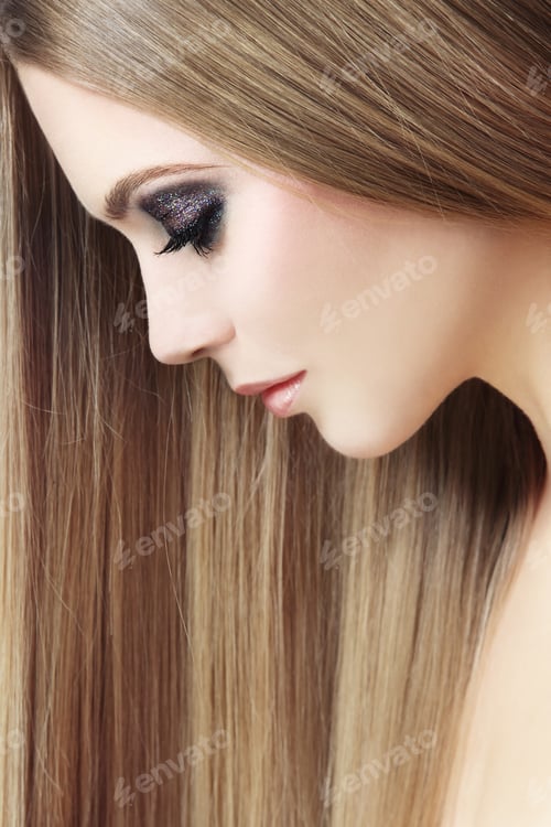 Preview: Profile Portrait Of Young Beautiful Woman With Long Hair, Selective Focus