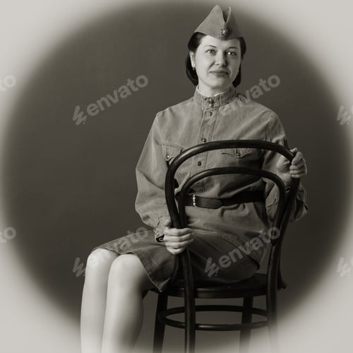 Preview: Portrait Of Woman In Russian Military Uniform Of The Great Patriotic War.