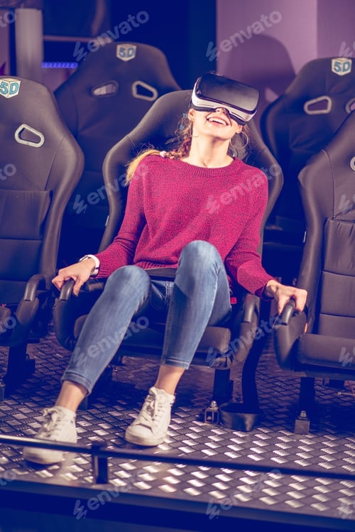 Preview: Beautiful Girl In Virtual Glasses Is Watching A Movie With Special Effects