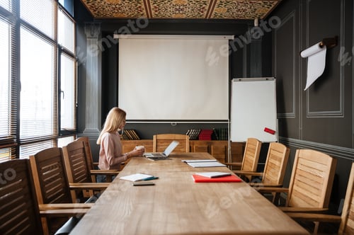 Preview: Image Of Concentrated Young Woman Drinking Coffee While Work With Laptop. Coworking.