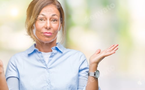 Preview: Middle Age Senior Hispanic Woman Over Isolated Background Clueless And Confused Expression With