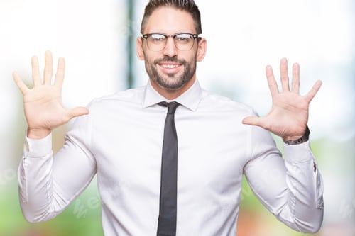 Preview: Young Handsome Business Man Wearing Glasses Over Isolated Background Showing And Pointing Up With