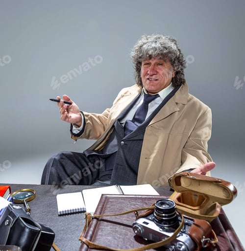 Preview: The Senior Man As Detective Or Boss Of Mafia On Gray Studio Background