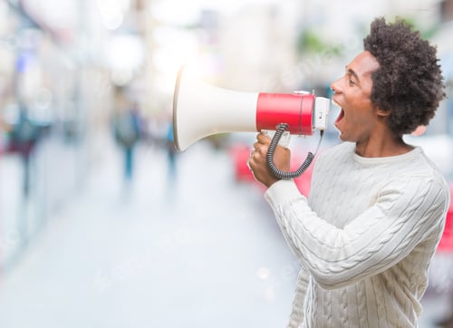 Preview: Young Handsome Afro American Black Man Shouting Through Megaphone