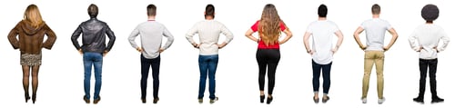 Preview: Collage Of People Over White Isolated Background Standing Backwards Looking Away With Arms On Body