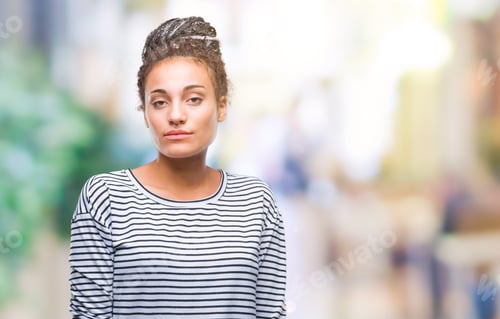 Preview: Young Braided Hair African American Girl Wearing Sweater Over Isolated Background With Serious