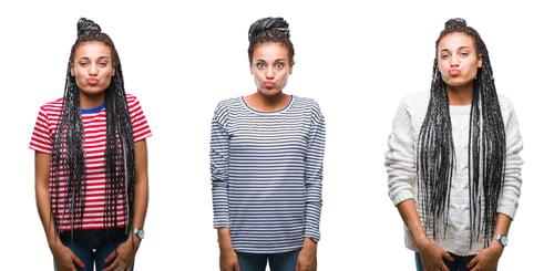 Preview: Collage Of Beautiful Braided Hair African American Woman Over Isolated Background Puffing Cheeks