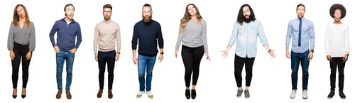 Preview: Collage Of People Over White Isolated Background Making Fish Face With Lips, Crazy And Comical