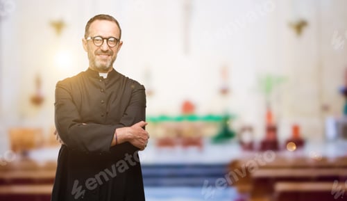 Preview: Priest Religion Man With Crossed Arms Confident And Happy With A Big Natural Smile Laughing At