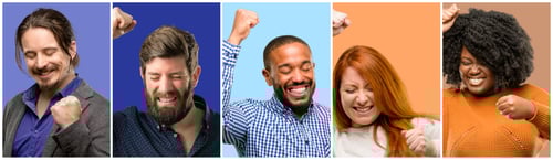 Preview: Group Of Cool People, Woman And Man Happy And Excited Expressing Winning Gesture. Successful And