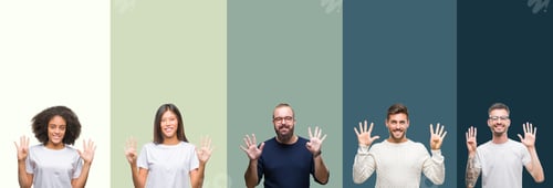 Preview: Collage Of Group Of Young People Over Colorful Isolated Background Showing And Pointing Up With